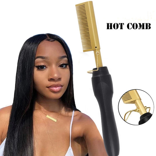 2 in 1 Electric Hot Heating Comb Hair Straightener Curler - Wet Dry Hair Iron Straightening Brush Hair Styling Tool